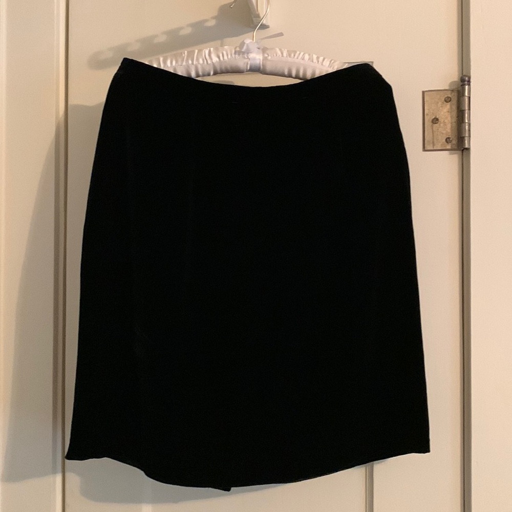 Velvet Black Classic Straight Skirt, Knee Length, Lined, Back Zip, Holiday ready